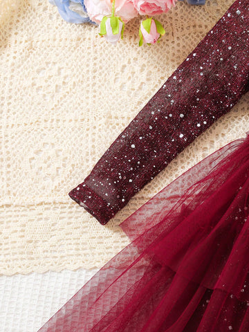 Young Girl Elegant Sparkling Mesh Princess Style Casual Fashion Dress Young Girl Elegant Sparkling Mesh Princess Style Casual Fashion Dress