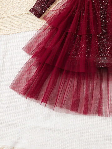 Young Girl Elegant Sparkling Mesh Princess Style Casual Fashion Dress Young Girl Elegant Sparkling Mesh Princess Style Casual Fashion Dress