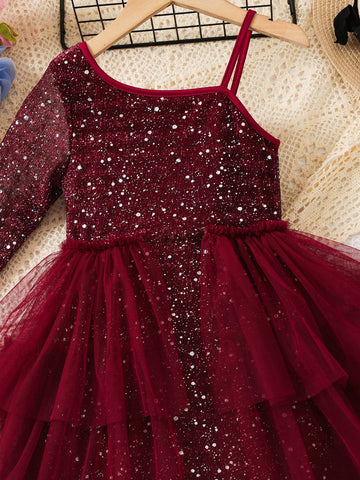 Young Girl Elegant Sparkling Mesh Princess Style Casual Fashion Dress Young Girl Elegant Sparkling Mesh Princess Style Casual Fashion Dress