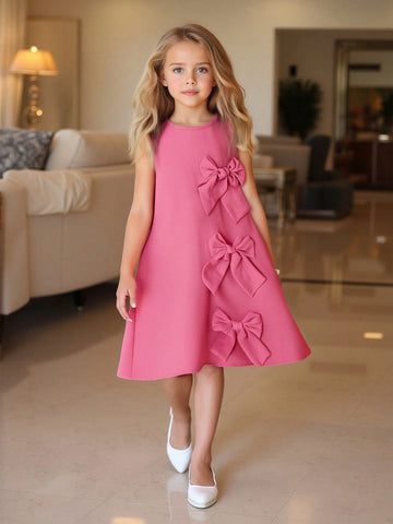 Young Girl Plain Color Bow Decor Round Neck Sleeveless Dress Young Girls Dresses Young Girl Plain Color Bow Decor Round Neck Sleeveless Dress Young Girls Dresses