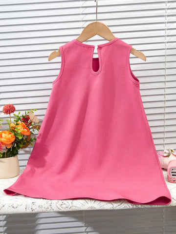 Young Girl Plain Color Bow Decor Round Neck Sleeveless Dress Young Girls Dresses Young Girl Plain Color Bow Decor Round Neck Sleeveless Dress Young Girls Dresses