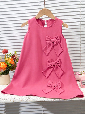 Young Girl Plain Color Bow Decor Round Neck Sleeveless Dress Young Girls Dresses Young Girl Plain Color Bow Decor Round Neck Sleeveless Dress Young Girls Dresses