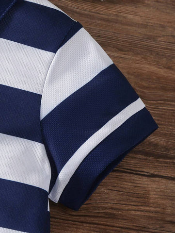 Young Girl Polo Collar Striped Dress, Fashionable & Elegant College Style Young Girl Polo Collar Striped Dress, Fashionable & Elegant College Style