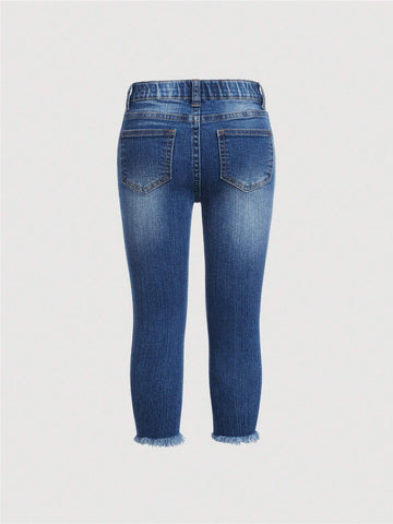 Young Girl Ripped Pocket Casual Denim Jeans Young Girl Ripped Pocket Casual Denim Jeans