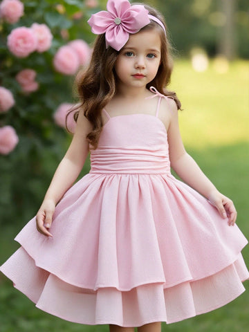 Young Girl Solid Color Round Neck Puff Sleeve Fitted Dress Young Girl Solid Color Round Neck Puff Sleeve Fitted Dress