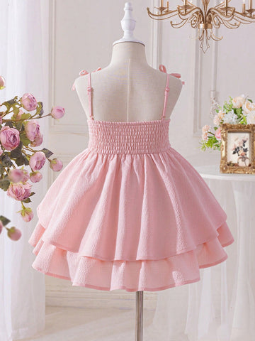Young Girl Solid Color Round Neck Puff Sleeve Fitted Dress Young Girl Solid Color Round Neck Puff Sleeve Fitted Dress