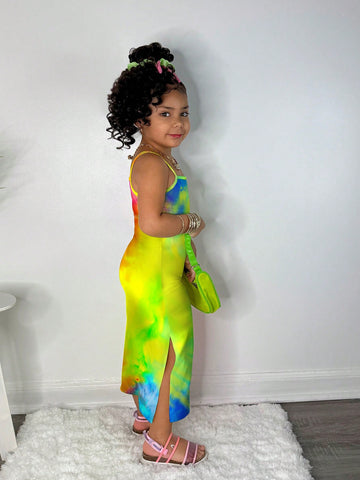 Young Girl Street Style Tie-Dye Cartoon Smiling Face & Floral Print Sleeveless Knit Dress Young Girl Street Style Tie-Dye Cartoon Smiling Face & Floral Print Sleeveless Knit Dress