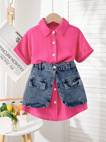 Young Girl Summer New Simple Lapel Shirt, Loose Short Sleeve Dress Young Girl Summer New Simple Lapel Shirt, Loose Short Sleeve Dress