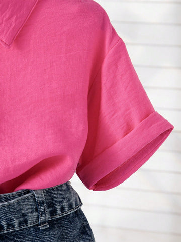 Young Girl Summer New Simple Lapel Shirt, Loose Short Sleeve Dress Young Girl Summer New Simple Lapel Shirt, Loose Short Sleeve Dress