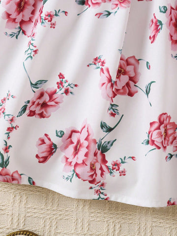 Young Girl Vacation Casual Colorblock Floral Print Dress Young Girl Vacation Casual Colorblock Floral Print Dress