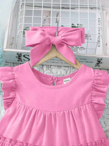 Young Girl Vacation Casual Solid Color Ruffled Sleeve Dress Young Girl Vacation Casual Solid Color Ruffled Sleeve Dress