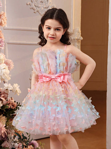 Young Girl Wedding  Dress, Gorgeous Cute 3D Butterfly  Mesh Multicolor ,Tulle Puffy Dress, Big Bow Detail ,Princess Dress, Suitable For Parties And Dances Young Girl Wedding  Dress, Gorgeous Cute 3D Butterfly  Mesh Multicolor ,Tulle Puffy Dress, Big Bow Detail ,Princess Dress, Suitable For Parties And Dances