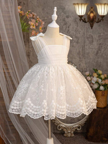 Young Girl Woven Lace Square Collar Fitted Casual Dress Young Girl Woven Lace Square Collar Fitted Casual Dress