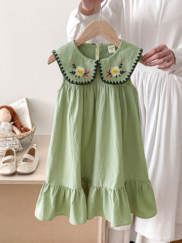 Young Girl Woven Shift Dress With Peter Pan Collar Young Girl Woven Shift Dress With Peter Pan Collar