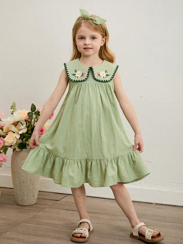 Young Girl Woven Shift Dress With Peter Pan Collar Young Girl Woven Shift Dress With Peter Pan Collar