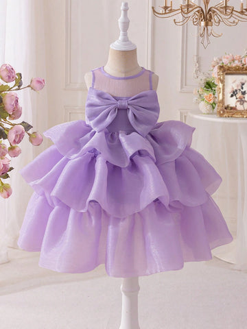 Young Girl Woven Solid Color Round Neck Fitted Dress Young Girl Woven Solid Color Round Neck Fitted Dress
