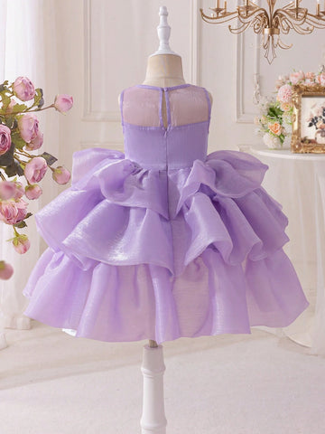 Young Girl Woven Solid Color Round Neck Fitted Dress Young Girl Woven Solid Color Round Neck Fitted Dress