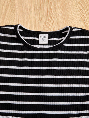 Young Girl' Casual Crew Neck Short Sleeve Multi-Piece Set Dress Young Girl' Casual Crew Neck Short Sleeve Multi-Piece Set Dress