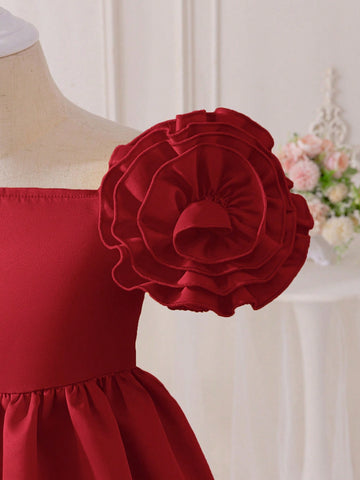 Young Girl's Elegant Princess Style Dress With Ruffled Bubble Sleeves For Parties And Birthday Celebrations Young Girl's Elegant Princess Style Dress With Ruffled Bubble Sleeves For Parties And Birthday Celebrations