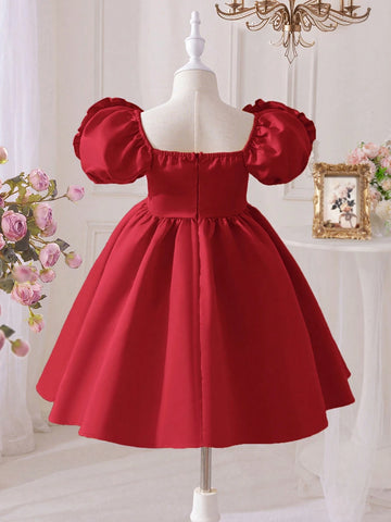 Young Girl's Elegant Princess Style Dress With Ruffled Bubble Sleeves For Parties And Birthday Celebrations Young Girl's Elegant Princess Style Dress With Ruffled Bubble Sleeves For Parties And Birthday Celebrations