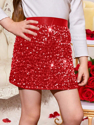 Young Girl's Fashion Versatile Sequins Splice Elegant Skirt Young Girl's Fashion Versatile Sequins Splice Elegant Skirt