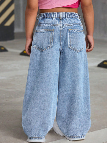Young Girls Y2K Casual Distressed Loose Wide-Leg Denim Jeans,Street Cool Style Denim Pants, Girl Fall And Winter Clothes Young Girls Y2K Casual Distressed Loose Wide-Leg Denim Jeans,Street Cool Style Denim Pants, Girl Fall And Winter Clothes