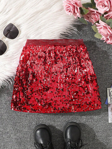 Young Girls & Toddler Girls Elegant Ombre Sequin Decorative Midi Skirt, Suitable For Party Occasions Young Girls & Toddler Girls Elegant Ombre Sequin Decorative Midi Skirt, Suitable For Party Occasions