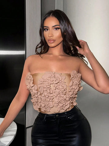 Women's Graduation Season Prom Party Three-Dimensional Ruffle Decoration Lace Decoration Tube Bodysuit Women's Graduation Season Prom Party Three-Dimensional Ruffle Decoration Lace Decoration Tube Bodysuit