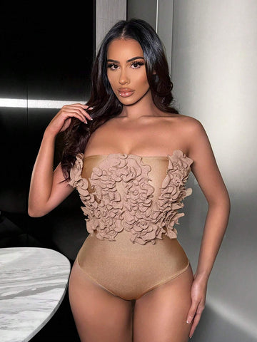 Women's Graduation Season Prom Party Three-Dimensional Ruffle Decoration Lace Decoration Tube Bodysuit Women's Graduation Season Prom Party Three-Dimensional Ruffle Decoration Lace Decoration Tube Bodysuit