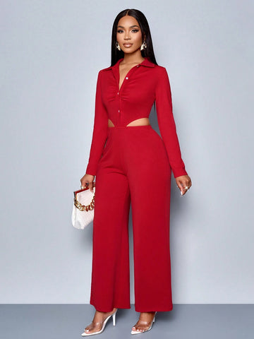 SOLERSUN Winter Clothes For Women Ladies Elegant Ruched,Spring/Summer,Casual Daily Wear Burgundy Red V-Neck Waist-Revealing Button-Front Shirt Jumpsuits, SOLERSUN Winter Clothes For Women Ladies Elegant Ruched,Spring/Summer,Casual Daily Wear Burgundy Red V-Neck Waist-Revealing Button-Front Shirt Jumpsuits,