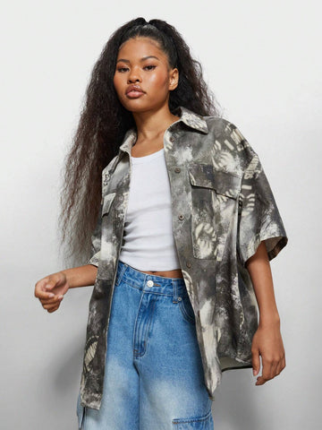 SUMWON WOMEN Oversized Fit Twill Shirt With All Over Print SUMWON WOMEN Oversized Fit Twill Shirt With All Over Print