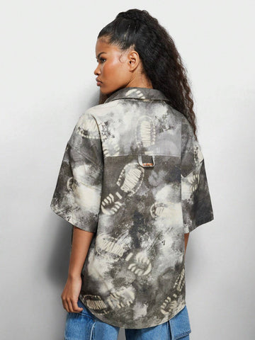SUMWON WOMEN Oversized Fit Twill Shirt With All Over Print SUMWON WOMEN Oversized Fit Twill Shirt With All Over Print