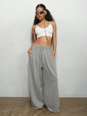 SUMWON WOMEN Wide Leg Jogger Sweatpants With Back Pocket SUMWON WOMEN Wide Leg Jogger Sweatpants With Back Pocket