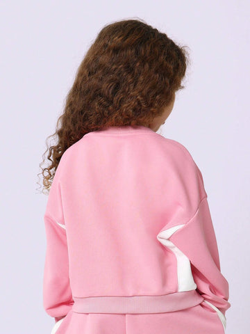 Young Girls Comfy Crew Neck Colour Block Sweatshirt With Small Embroidered Sunflower Young Girls Comfy Crew Neck Colour Block Sweatshirt With Small Embroidered Sunflower