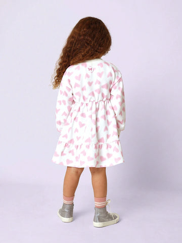 Young Girls Comfy Love Heart Printed Crinkle Dress Young Girls Comfy Love Heart Printed Crinkle Dress