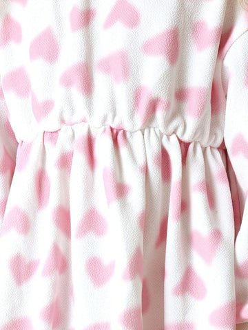 Young Girls Comfy Love Heart Printed Crinkle Dress Young Girls Comfy Love Heart Printed Crinkle Dress