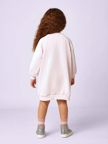 Young Girls Comfy Raglan Dress With Graphic Print Young Girls Comfy Raglan Dress With Graphic Print