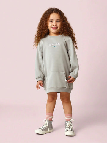 Young Girls Soft & Comfy Seamed Dress With Graphic Print Young Girls Soft & Comfy Seamed Dress With Graphic Print