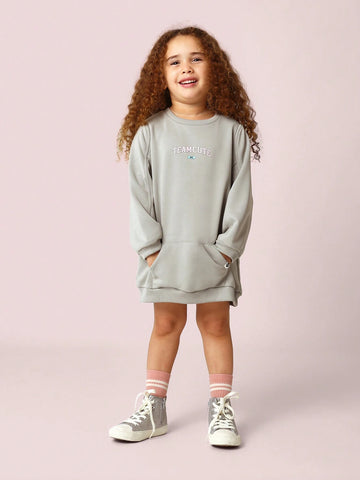 Young Girls Soft & Comfy Seamed Dress With Graphic Print Young Girls Soft & Comfy Seamed Dress With Graphic Print