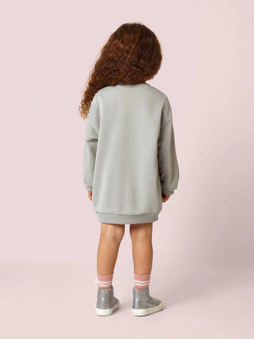 Young Girls Soft & Comfy Seamed Dress With Graphic Print Young Girls Soft & Comfy Seamed Dress With Graphic Print