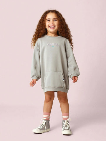Young Girls Soft & Comfy Seamed Dress With Graphic Print Young Girls Soft & Comfy Seamed Dress With Graphic Print