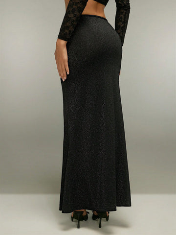 SURIMA Women Elegant Casual Drawstring Waist Fish Tail Hem Skirt, Autumn SURIMA Women Elegant Casual Drawstring Waist Fish Tail Hem Skirt, Autumn