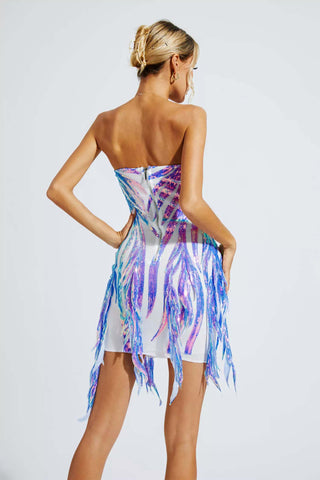 Salem Blue Irregular Sequin Fringe Mini Dress Salem Blue Irregular Sequin Fringe Mini Dress