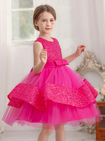 Sequin Patchwork Puffy Tulle Princess Dress For Young Girls, Suitable For Birthday Party, Dance, Wedding, Flower Girl, Piano Performance, Daily Wear Etc. Sequin Patchwork Puffy Tulle Princess Dress For Young Girls, Suitable For Birthday Party, Dance, Wedding, Flower Girl, Piano Performance, Daily Wear Etc.