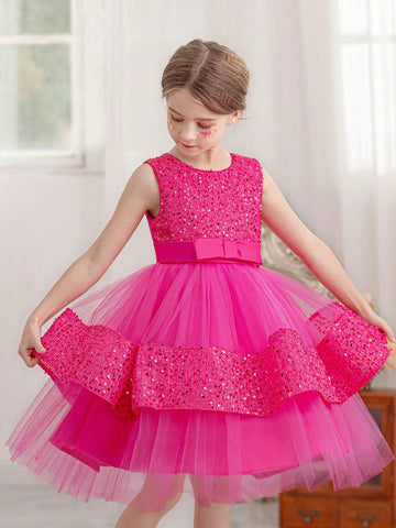 Sequin Patchwork Puffy Tulle Princess Dress For Young Girls, Suitable For Birthday Party, Dance, Wedding, Flower Girl, Piano Performance, Daily Wear Etc. Sequin Patchwork Puffy Tulle Princess Dress For Young Girls, Suitable For Birthday Party, Dance, Wedding, Flower Girl, Piano Performance, Daily Wear Etc.