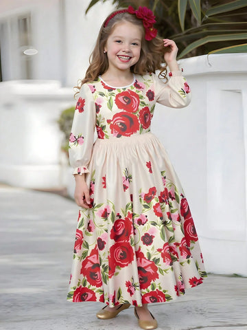 Seven Princess Young Girl Digital Print Long Sleeve Dress, Summer New Arrival Seven Princess Young Girl Digital Print Long Sleeve Dress, Summer New Arrival