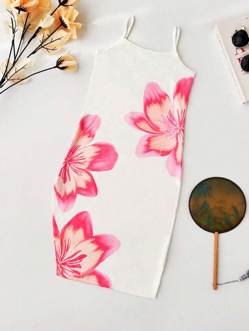 Seven Princess Young Girl's Summer New Floral Print Spaghetti Strap Slit Dress Seven Princess Young Girl's Summer New Floral Print Spaghetti Strap Slit Dress