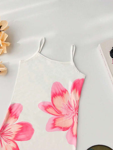 Seven Princess Young Girl's Summer New Floral Print Spaghetti Strap Slit Dress Seven Princess Young Girl's Summer New Floral Print Spaghetti Strap Slit Dress