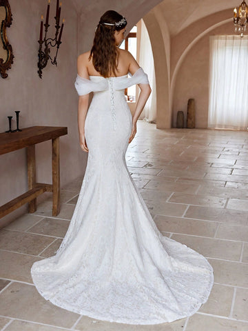 Sexy Off-Shoulder Unique Sleeve Mermaid Wedding Dress With Elegant Lace Fabric For Bridal Gown Sexy Off-Shoulder Unique Sleeve Mermaid Wedding Dress With Elegant Lace Fabric For Bridal Gown