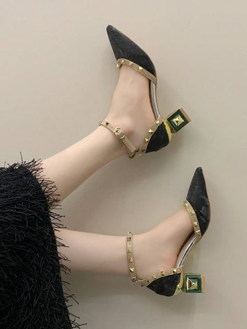 Shiny Pearl & Crystal Buckle Ankle Strap Maxi-Strap Pumps, Shiny Pearl & Crystal Buckle Ankle Strap Maxi-Strap Pumps,